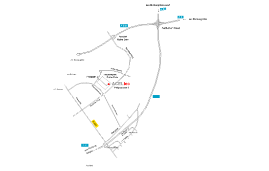 Anfahrtsskizze: ACELtec, Philipsstraße 8 im Industriepark Rothe Erde, Aachen